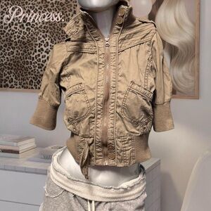 Vintage Y2K Cargo Half Sleeve Khaki Jacket